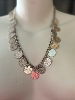 Hammered Silver Disc Charm Necklace - Women Jewelry